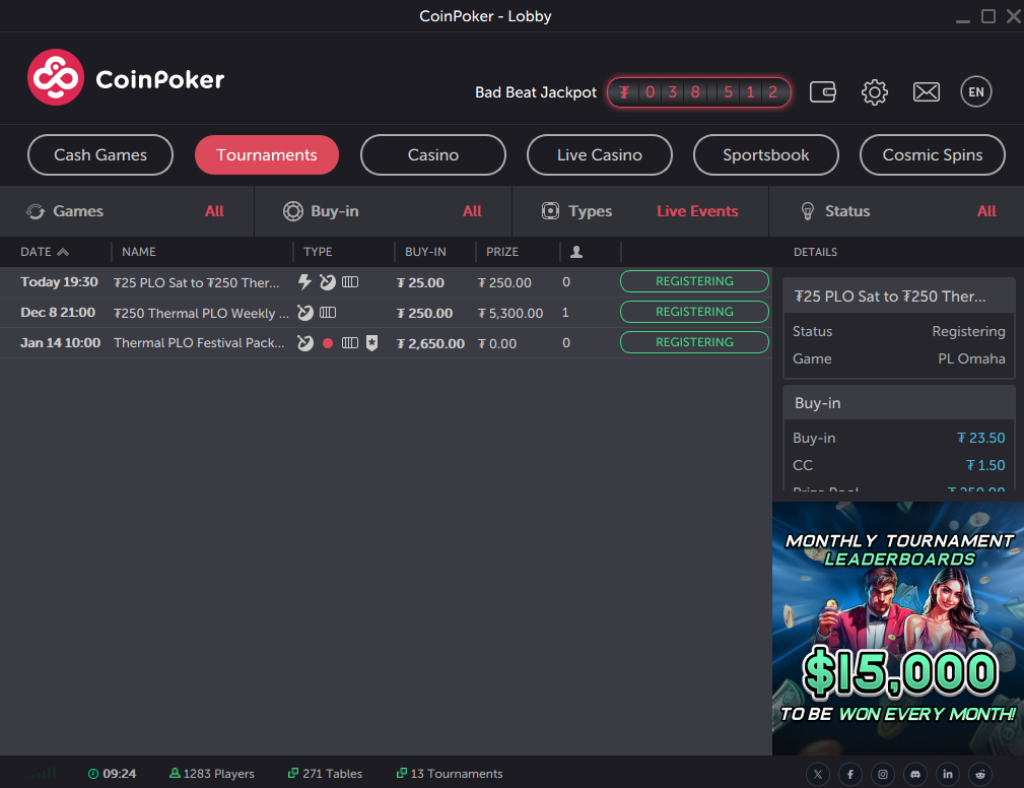  CoinPoker launches 2025 Thermal PLO Festival Qualifier 